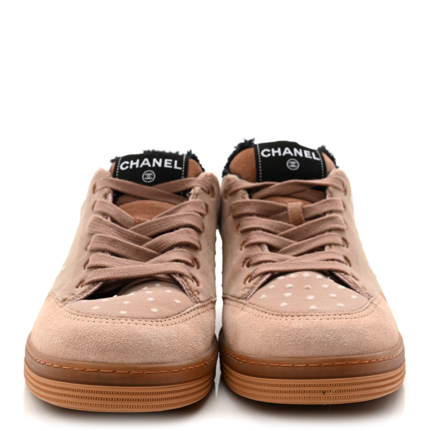 Fabric Suede Calfskin Logo Sneakers 40 Light Beige