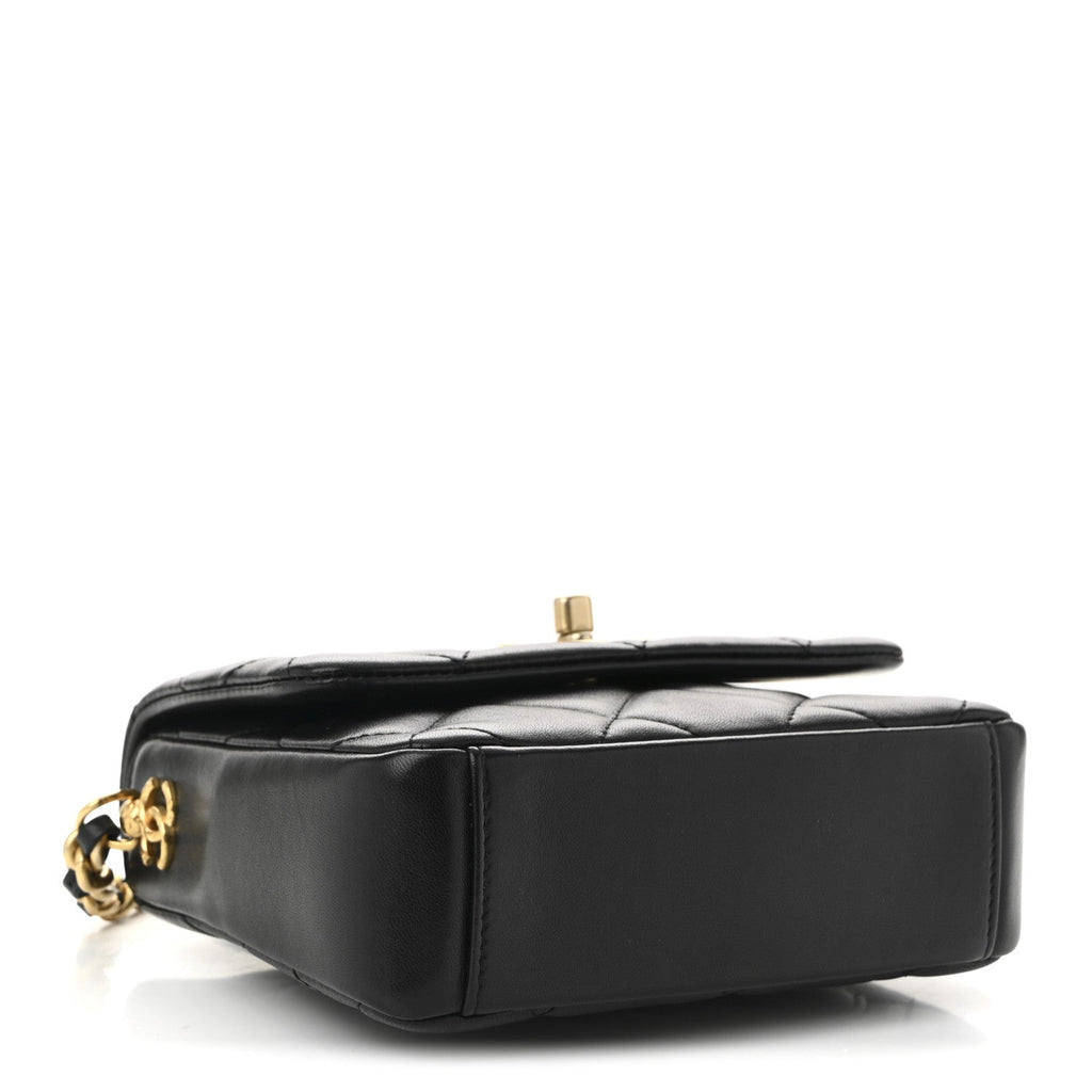 Chanel Lambskin Quilted Mini Side Note Flap Black