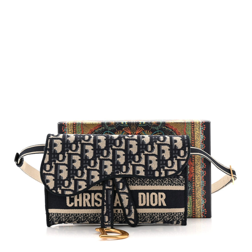 Christian Dior Oblique Slim Saddle Pouch Blue