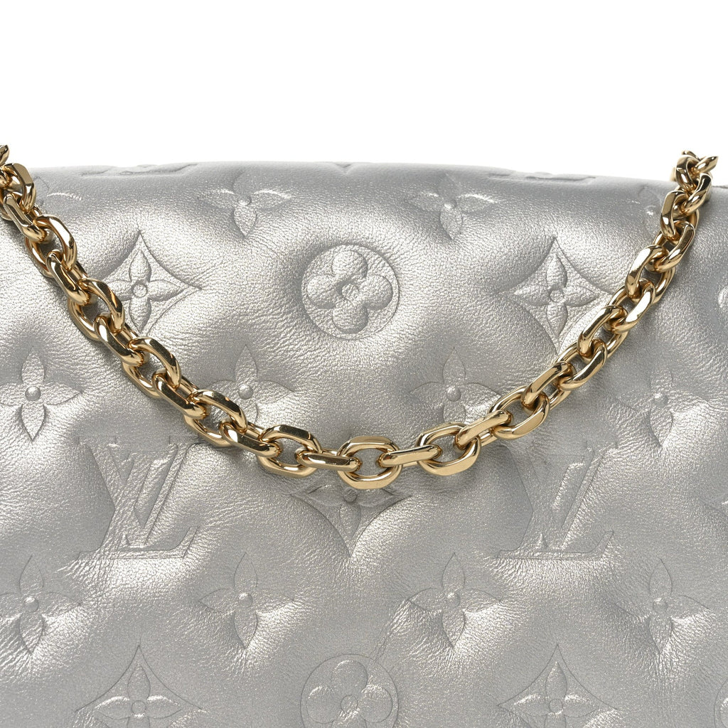 Louis Vuitton Metallic Lambskin Embossed Monogram Pochette Coussin Silver
