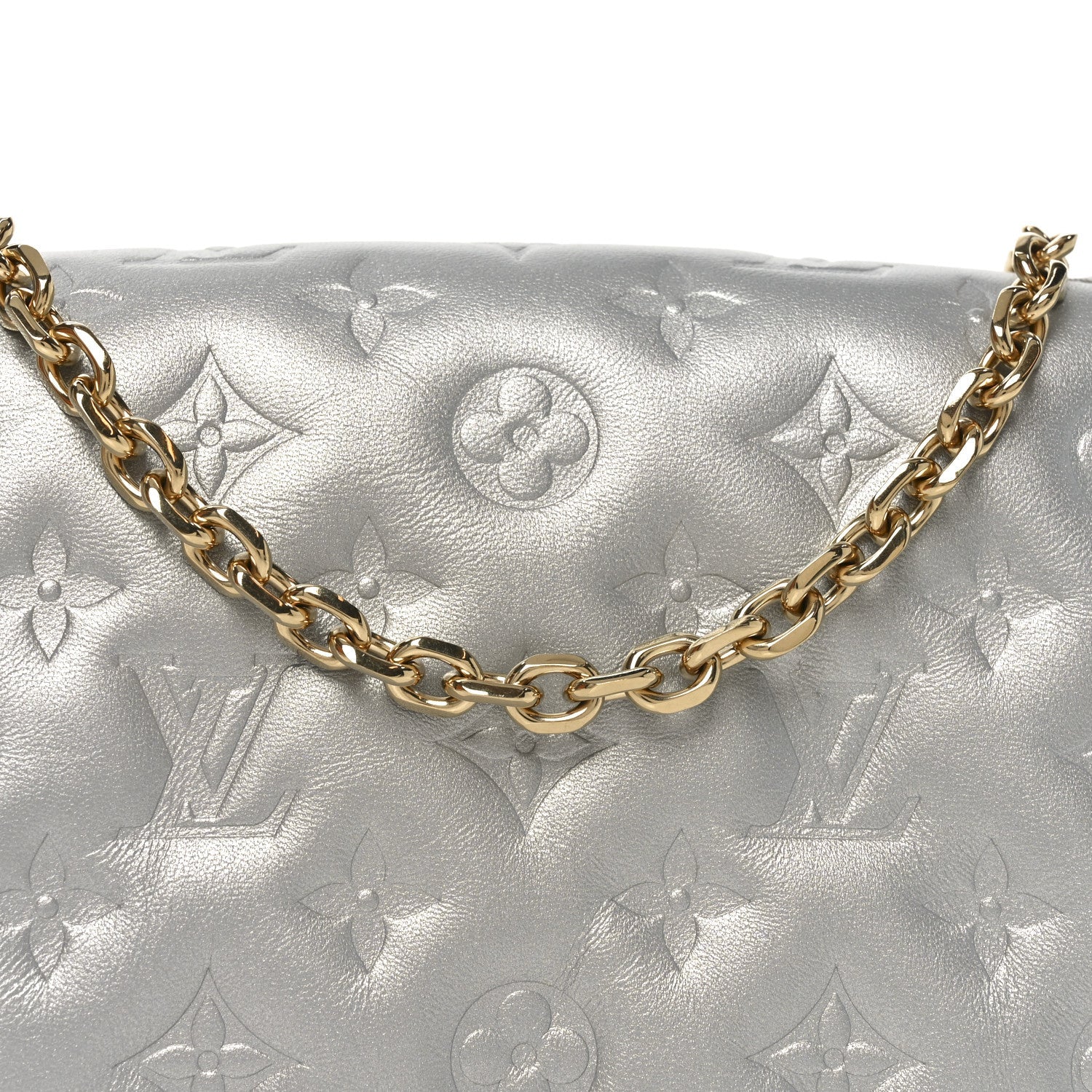 Louis Vuitton Metallic Lambskin Embossed Monogram Pochette Coussin Silver
