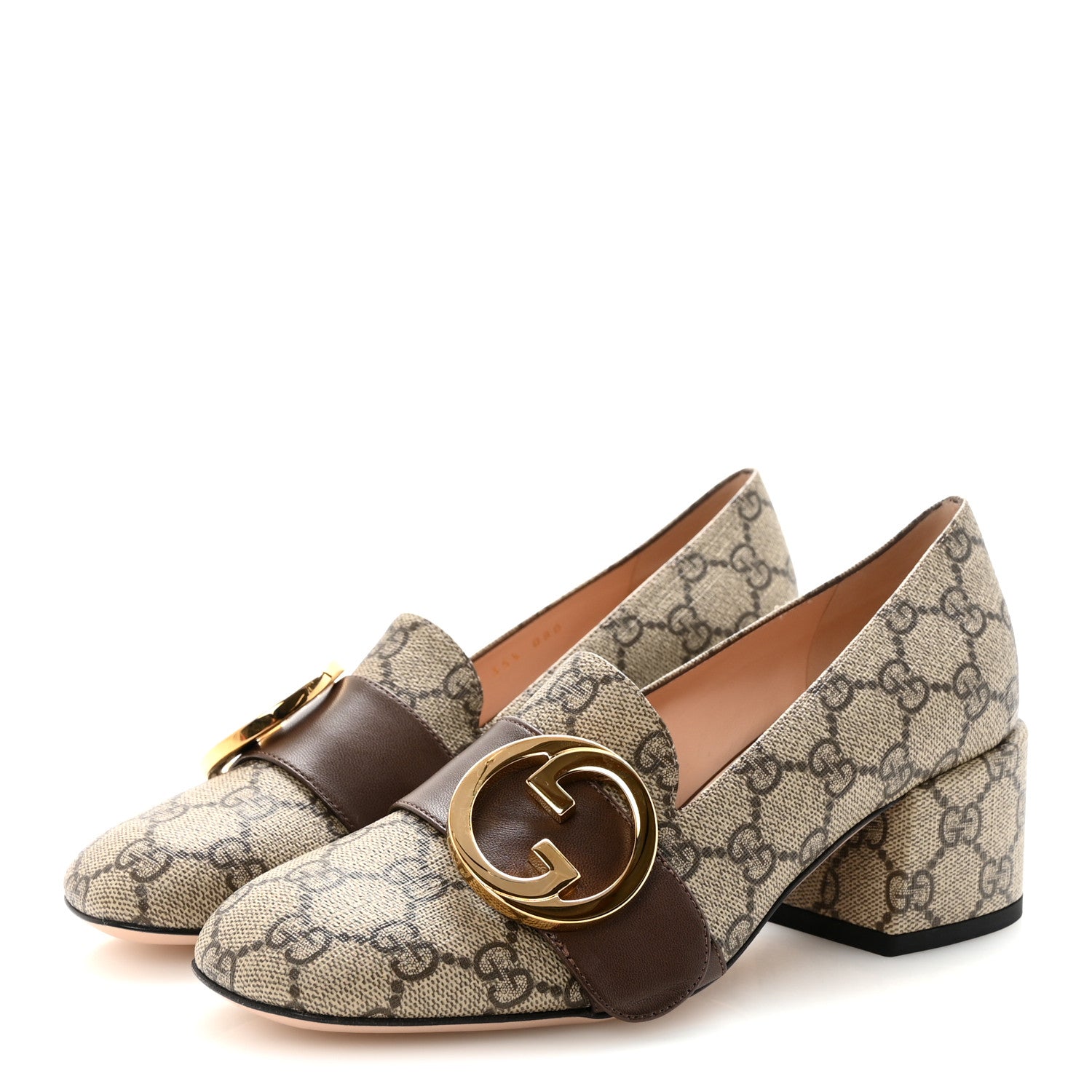 Gucci GG Supreme Monogram Malaga Kid Blondie Pumps 35.5 Beige Ebony New Acero