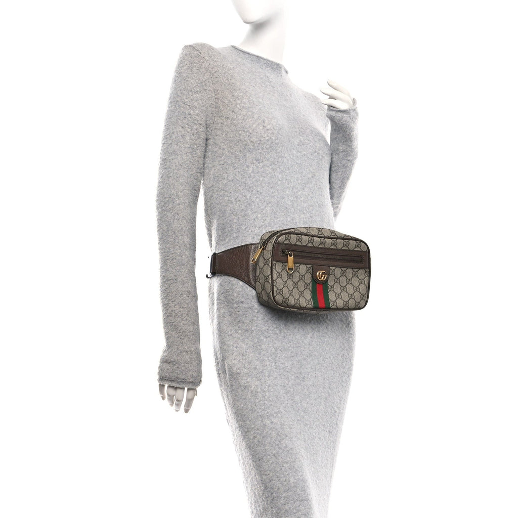 Gucci Soft GG Supreme Monogram Medium Ophidia Belt Bag Dark Brown