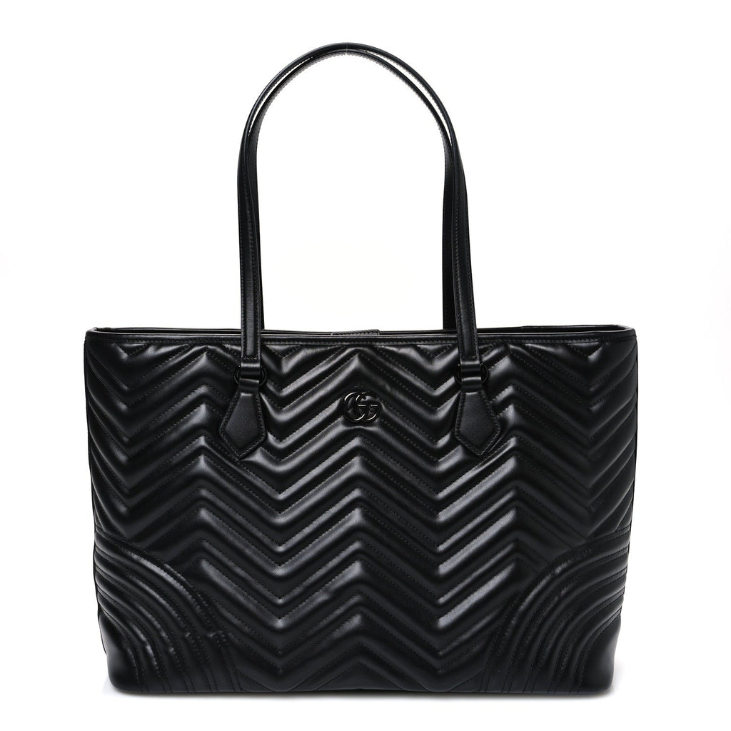 Gucci Calfskin Matelasse Monochrome Large GG Marmont Tote Bag Black