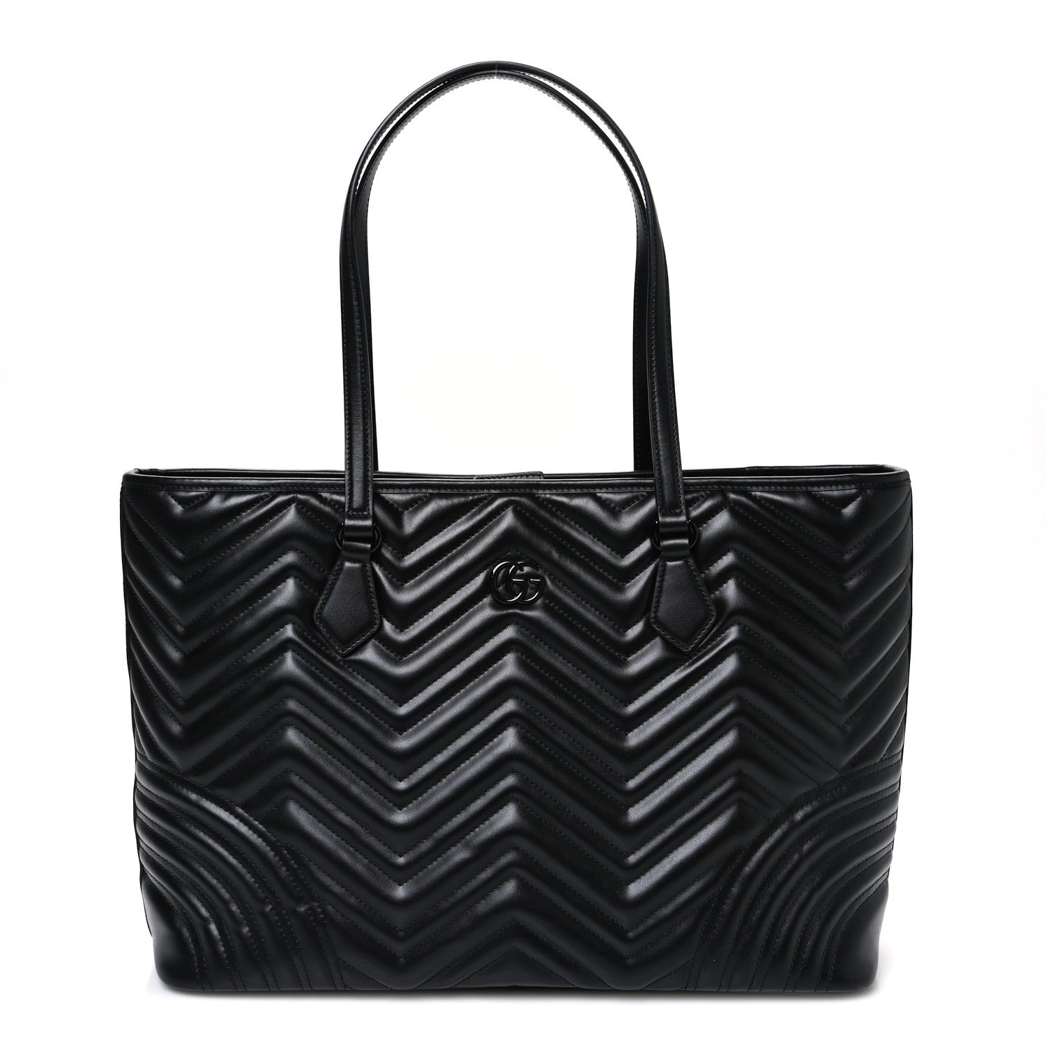 Gucci Calfskin Matelasse Monochrome Large GG Marmont Tote Bag Black