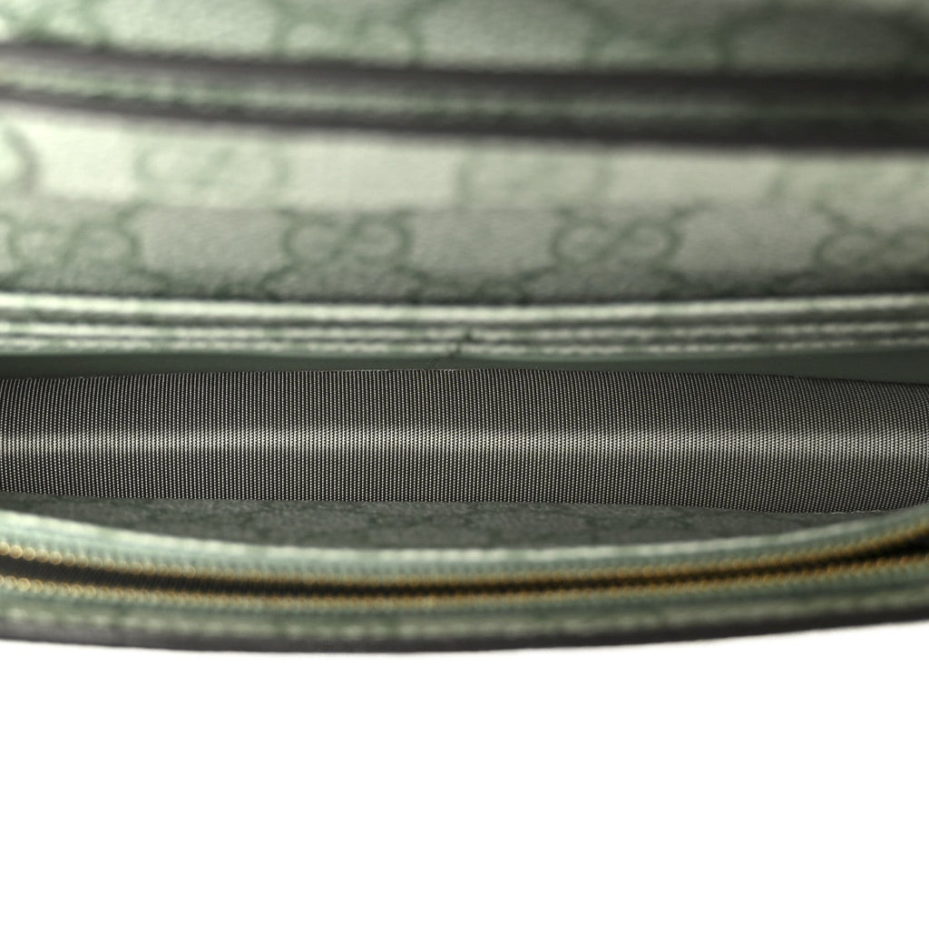 Gucci GG Supreme Monogram Textured Calfskin Emblem Wallet On Chain Sage Green
