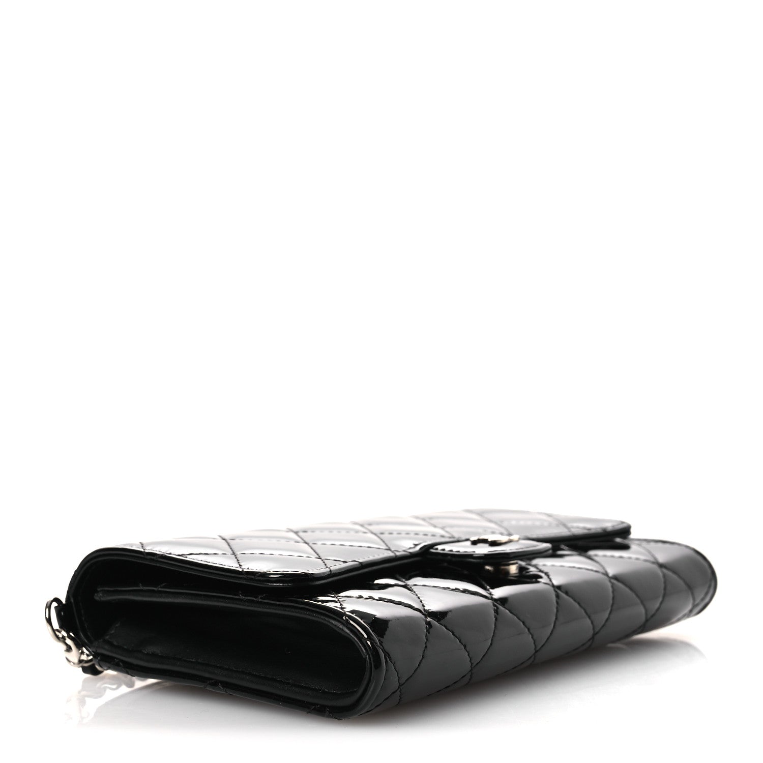 Chanel Patent Quilted Wallet On Removable Chain WOC Black