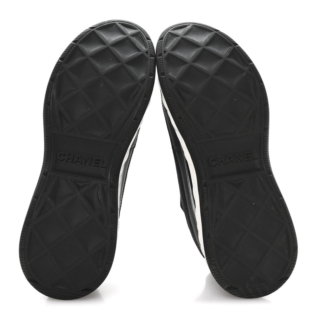 Chanel Velvet Calfskin Mixed Fibers CC Sneakers 37.5 Black
