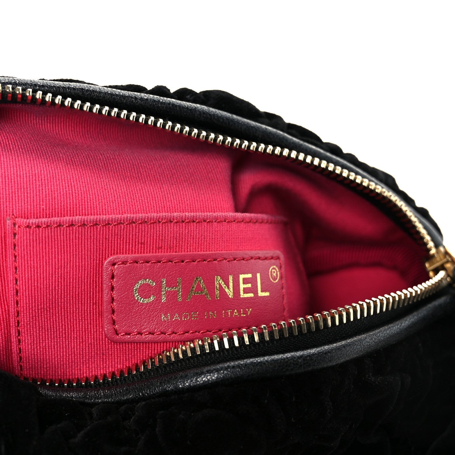 Chanel Velvet Camellia Embossed Barrel Clutch With Chain  Black