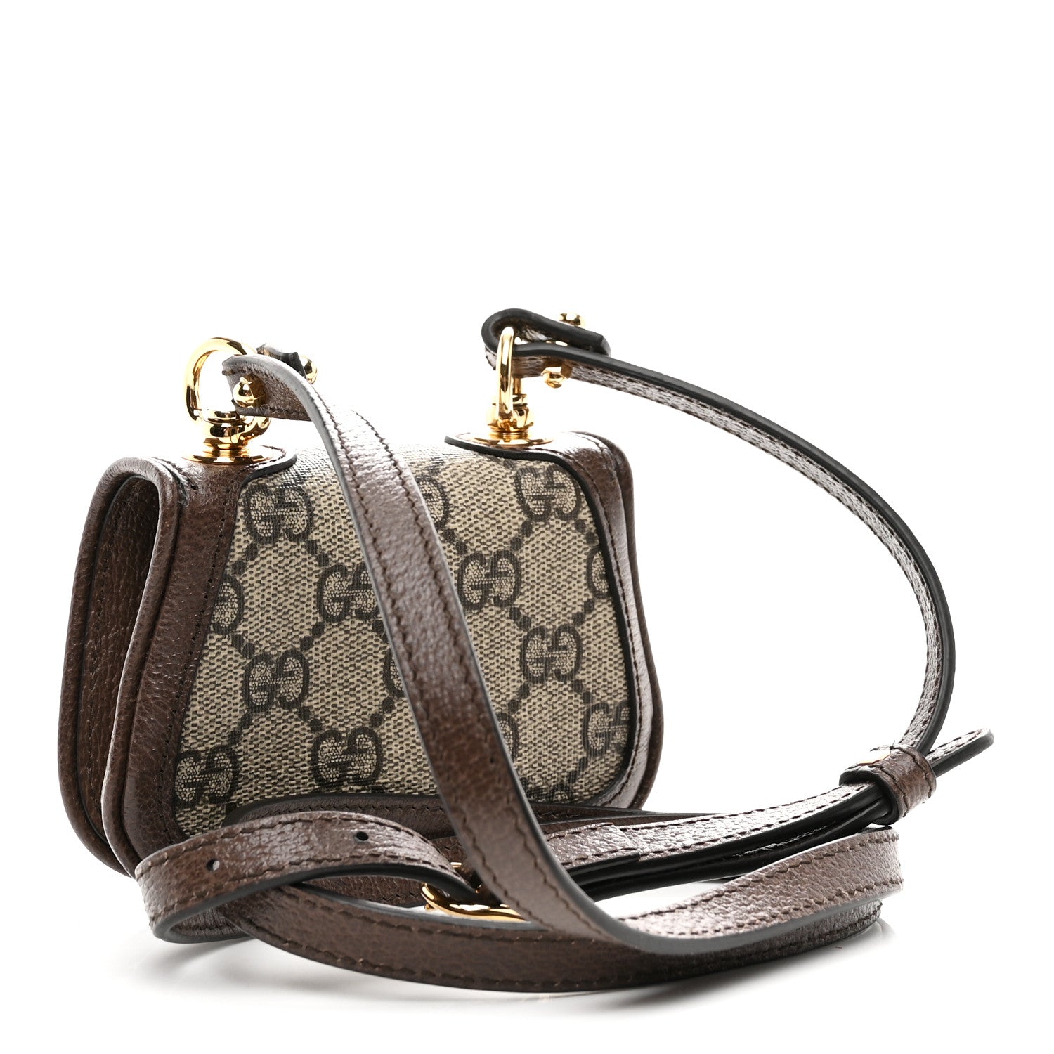 Gucci GG Supreme Monogram Textured Dollar Calfskin Blondie Card Case Wallet with Strap Beige Ebony New Acero