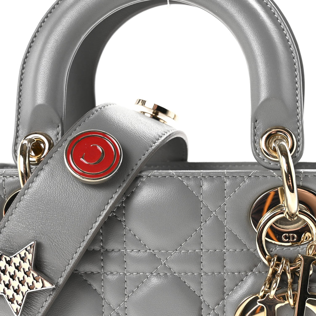 Christian Dior Lambskin Cannage Small My Lucky Badges My Lady Dior Grey