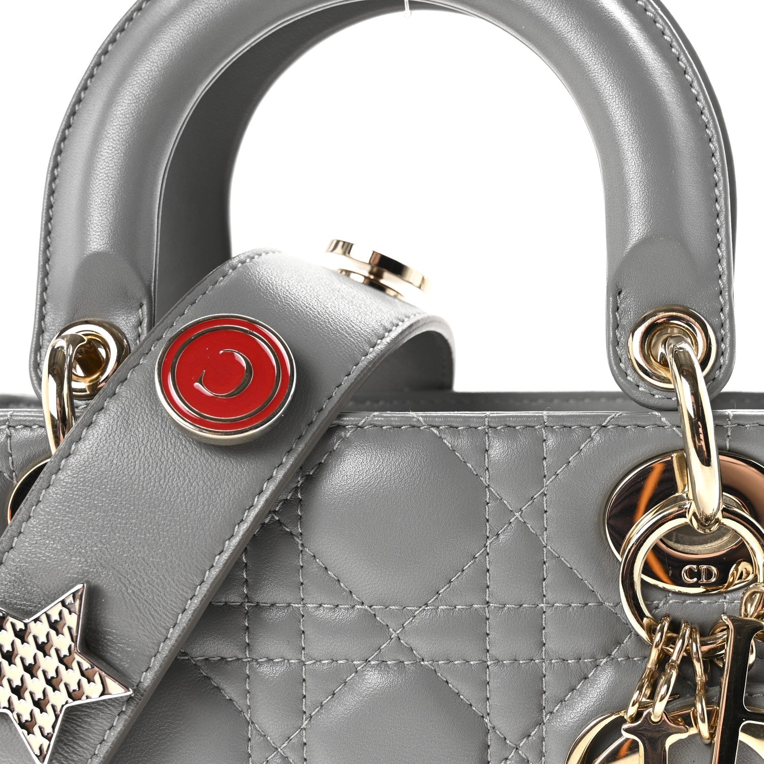 Christian Dior Lambskin Cannage Small My Lucky Badges My Lady Dior Grey