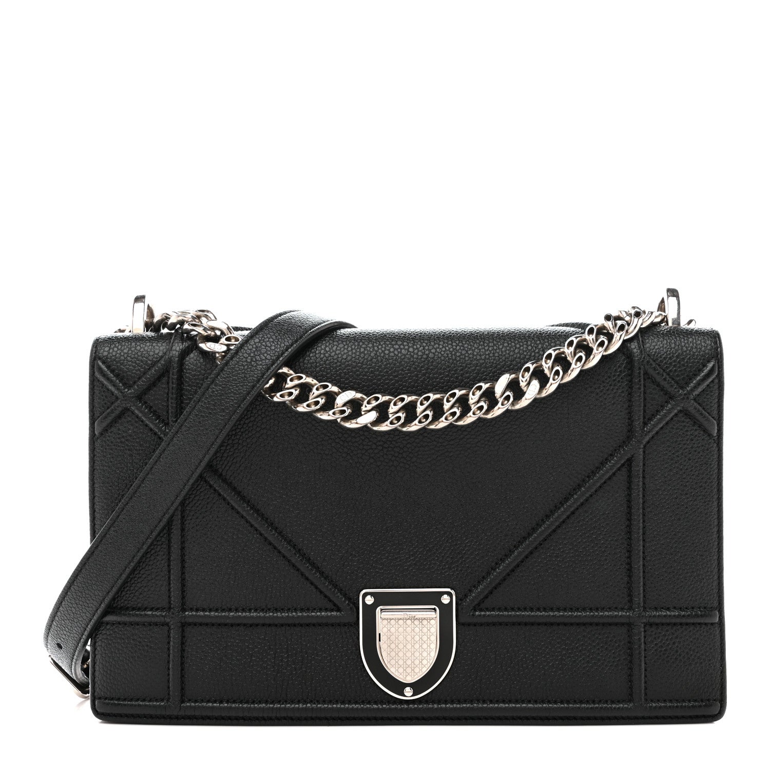 Christian Dior Grained Calfskin Medium Diorama Flap Bag Black
