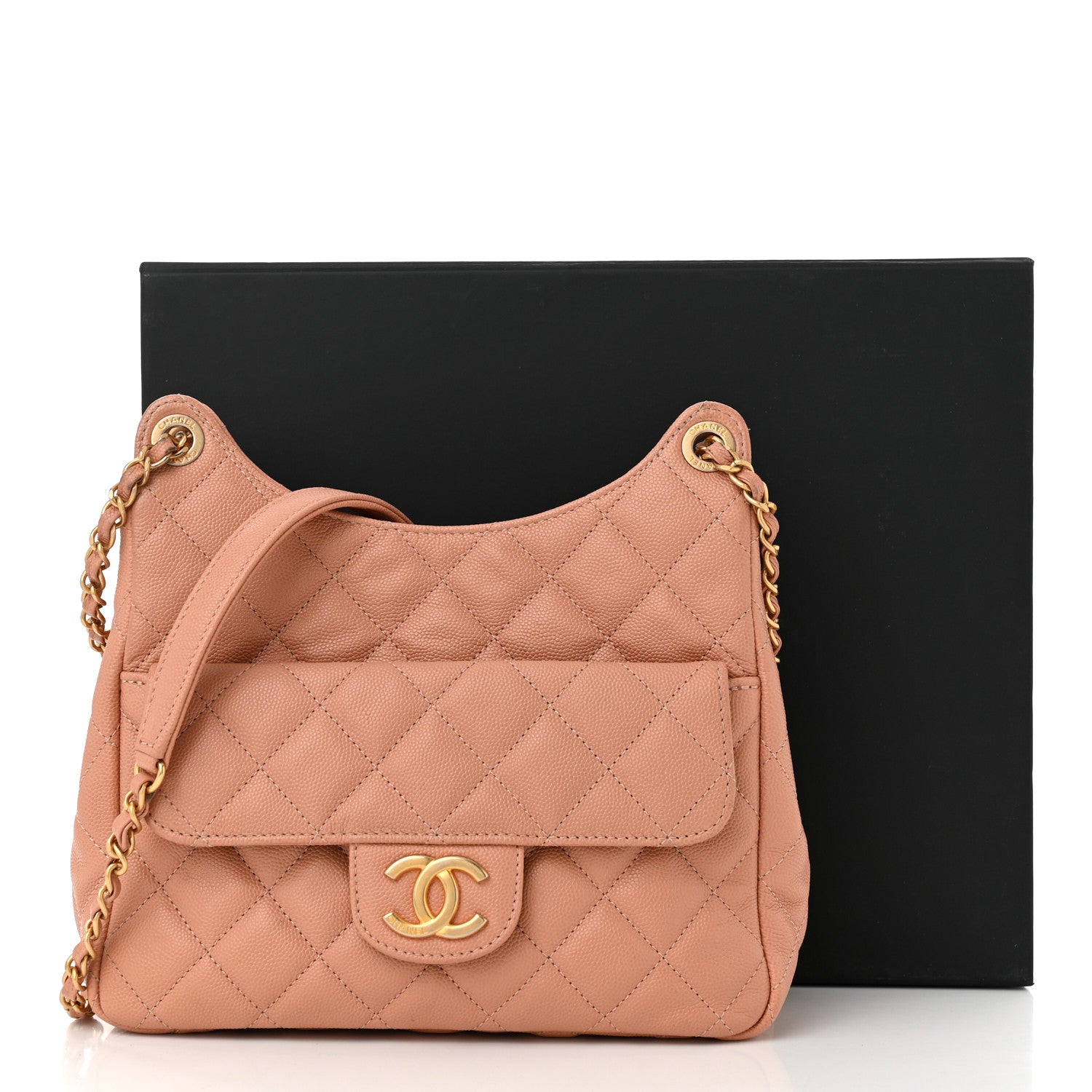Chanel Caviar Quilted Wavy CC Hobo Beige