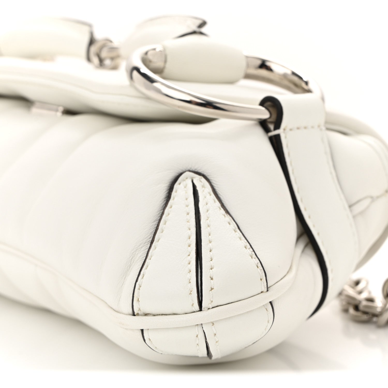 Gucci Nappa Vertical Matelasse Small Maxi Horsebit Chain Shoulder Bag Great White