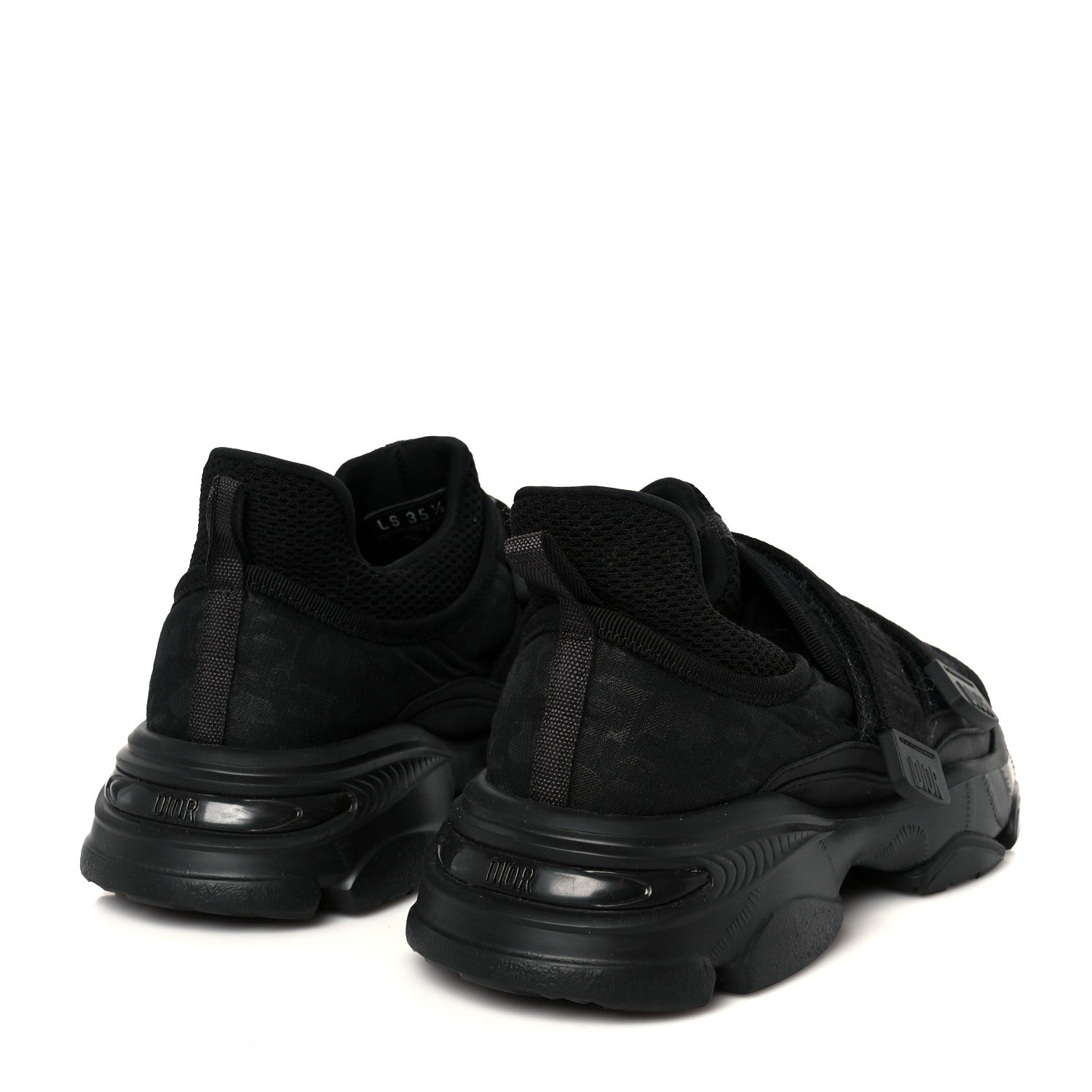 Christian Dior Shiny Oblique Technical Fabric Nylon Womens D-Wander Sneakers 35.5 Black