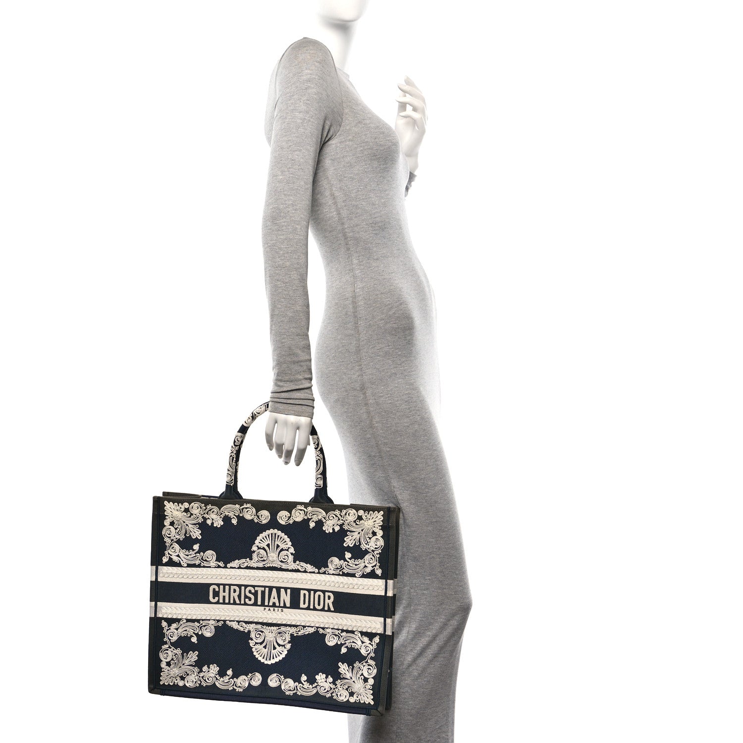 Christian Dior Canvas Embroidered Cornely Book Tote Blue White