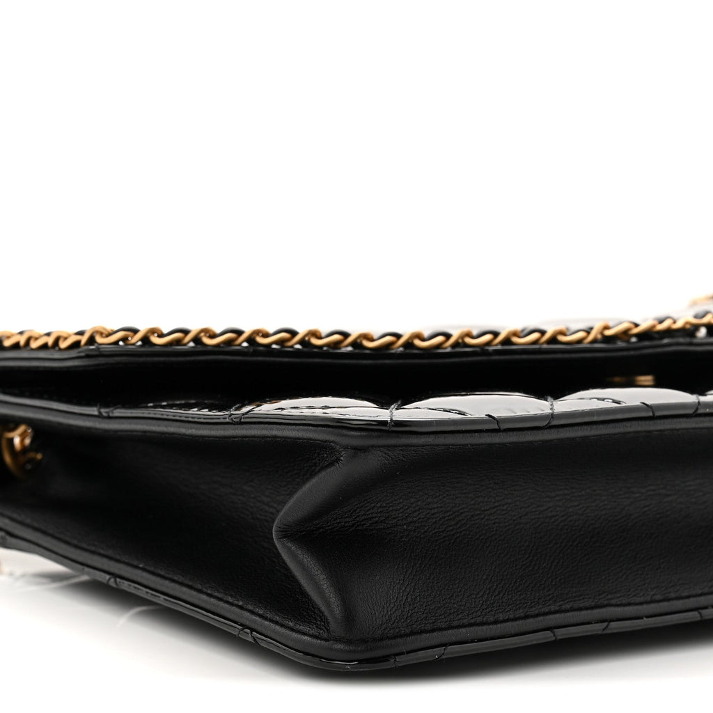 Chanel Patent Quilted Chain Around Heart Flap Black