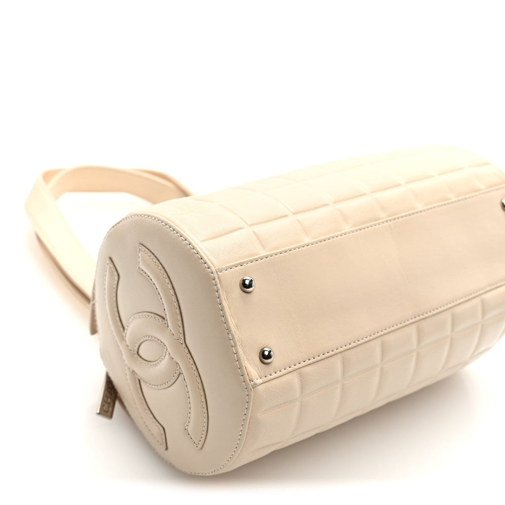 Chanel Lambskin Quilted CC Chocolate Bar Barrel Bag Beige