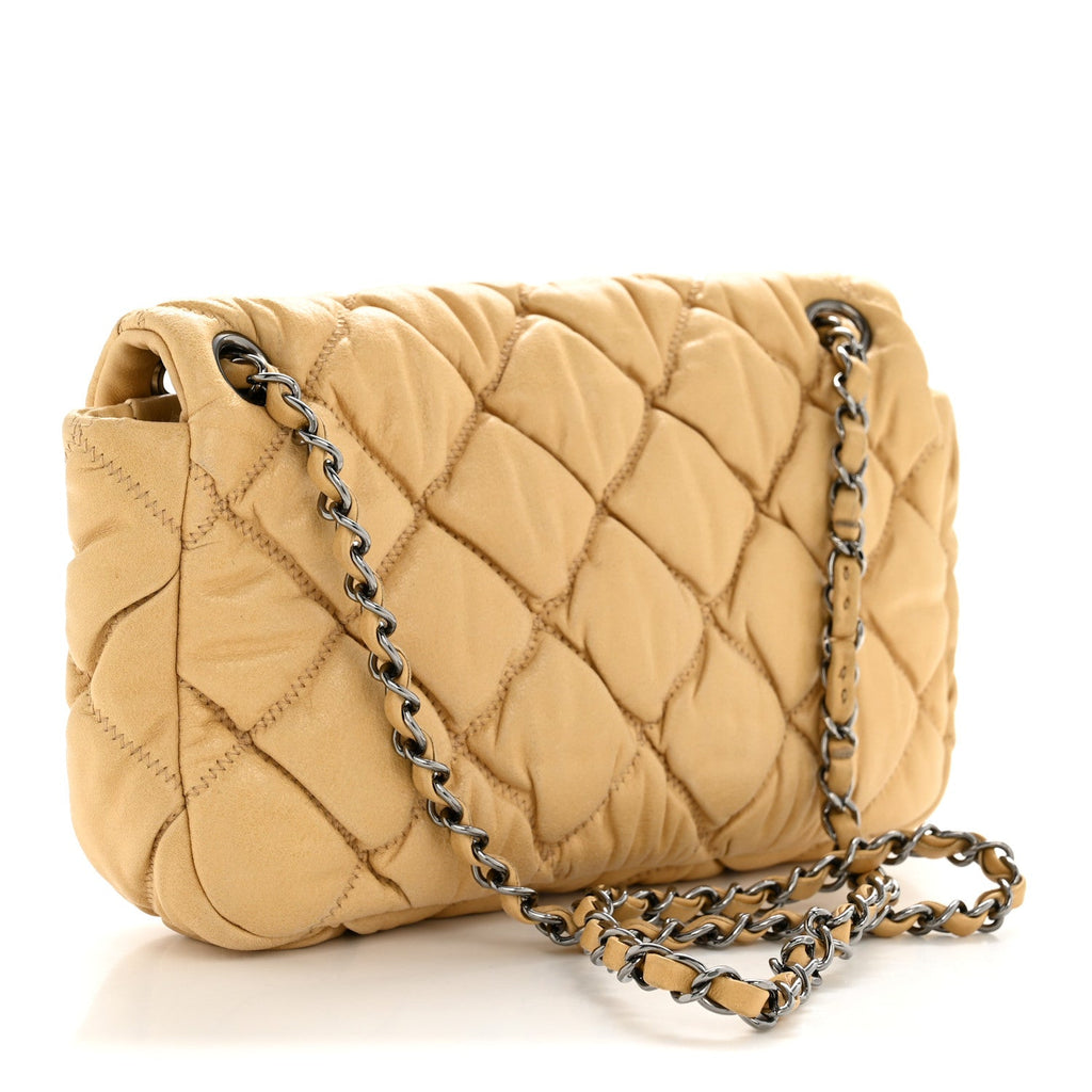 Chanel Calfskin Quilted Medium Bubble Quilt Flap Bag Beige