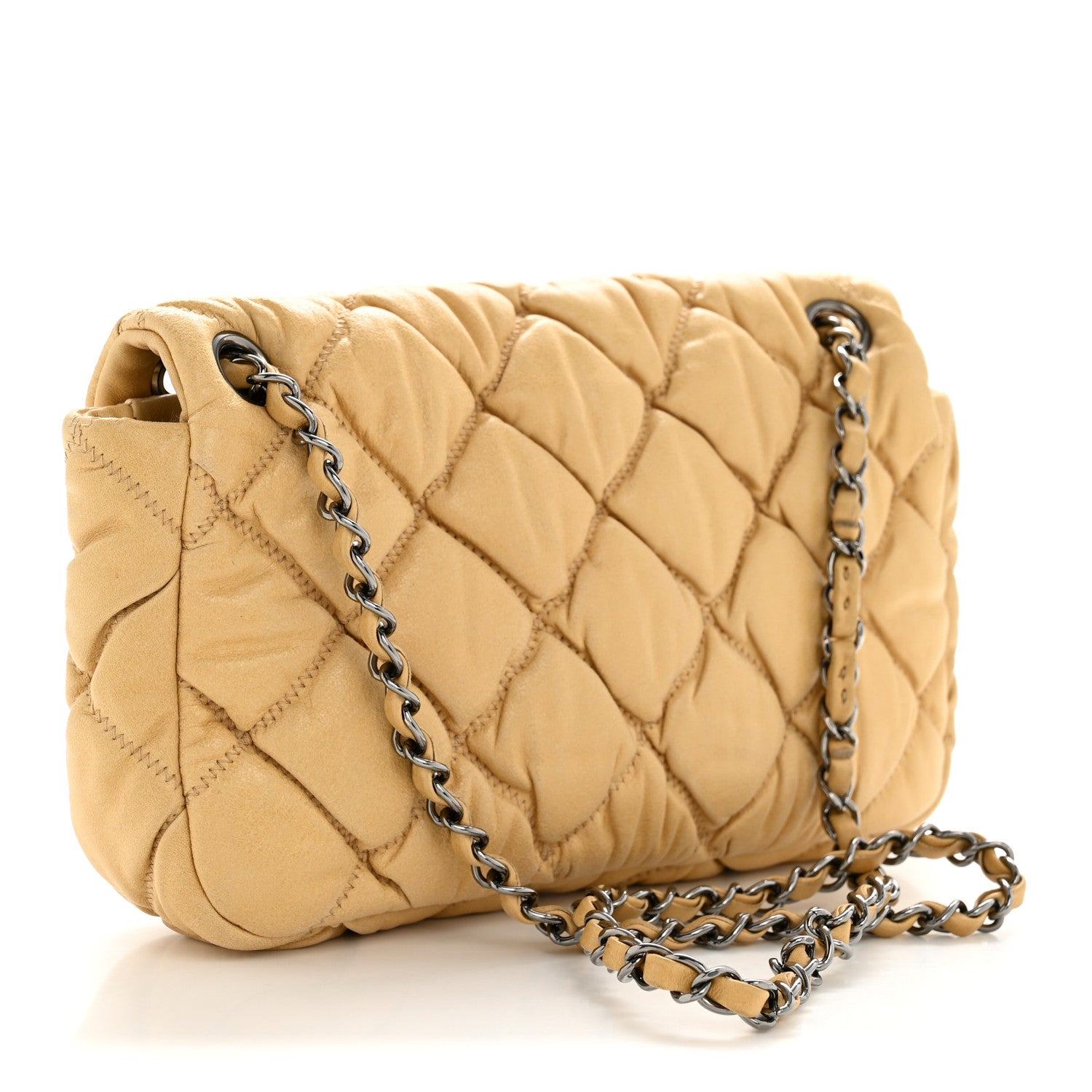 Chanel Calfskin Quilted Medium Bubble Quilt Flap Bag Beige