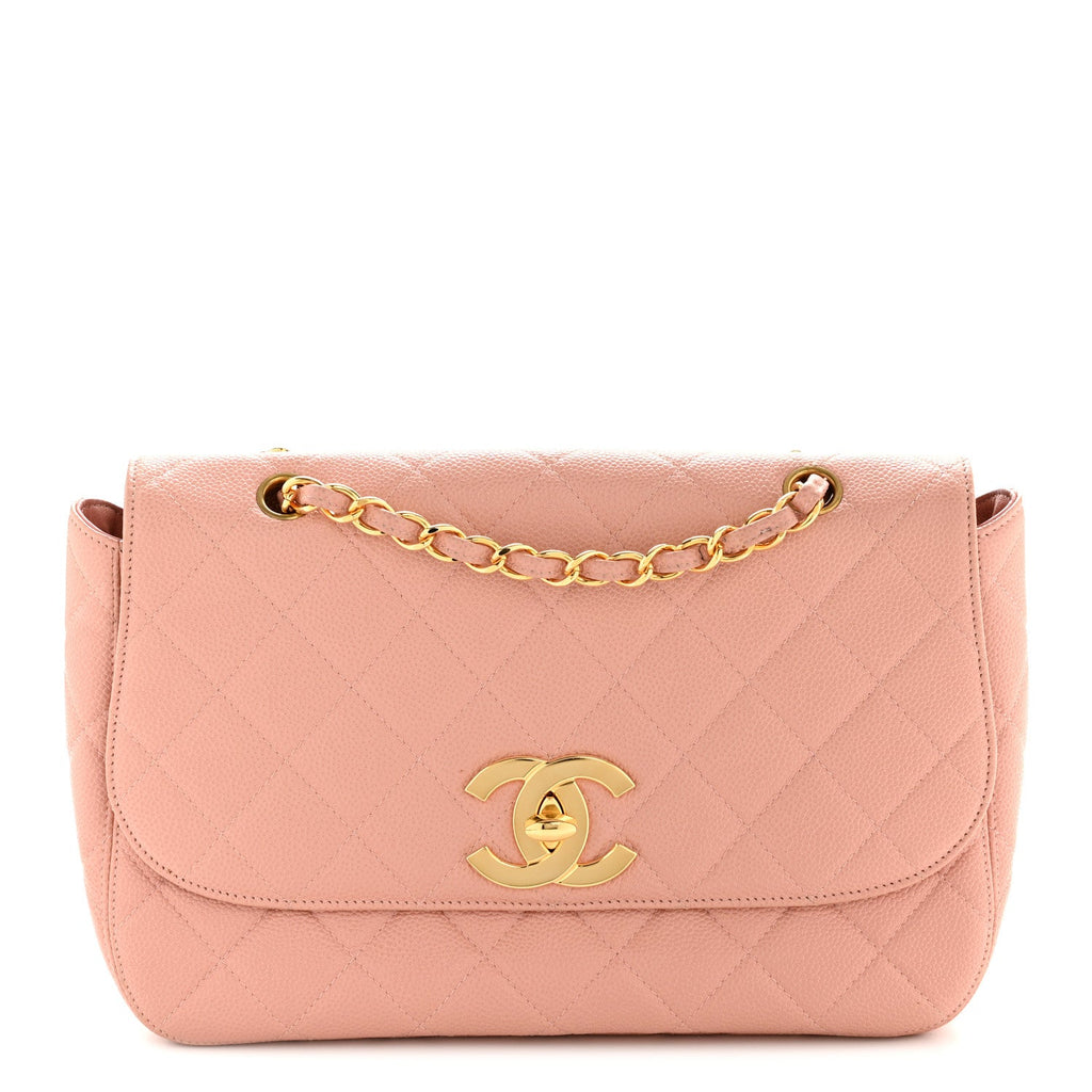Chanel Caviar Quilted XL Jumbo Single Flap Light Pink