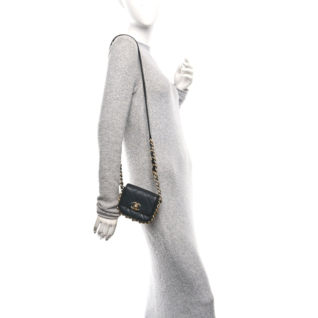 Chanel Calfskin Quilted Mini Framing Chain Bag Black