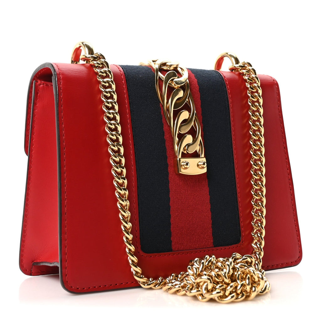 Gucci Calfskin Mini Sylvie Chain Shoulder Bag Hibiscus Red