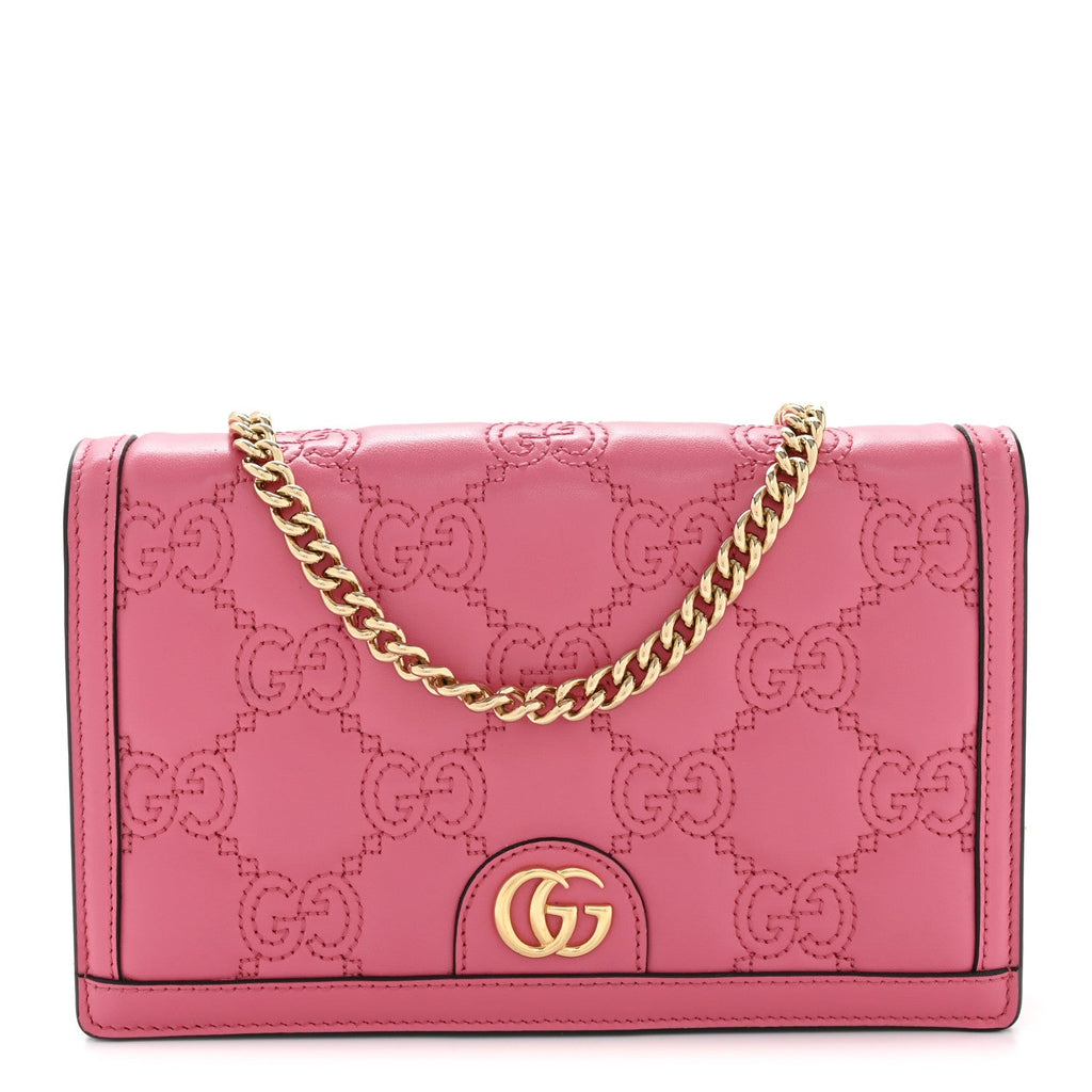 Gucci Calfskin GG Matelasse Chain Wallet Rhodamine Pink