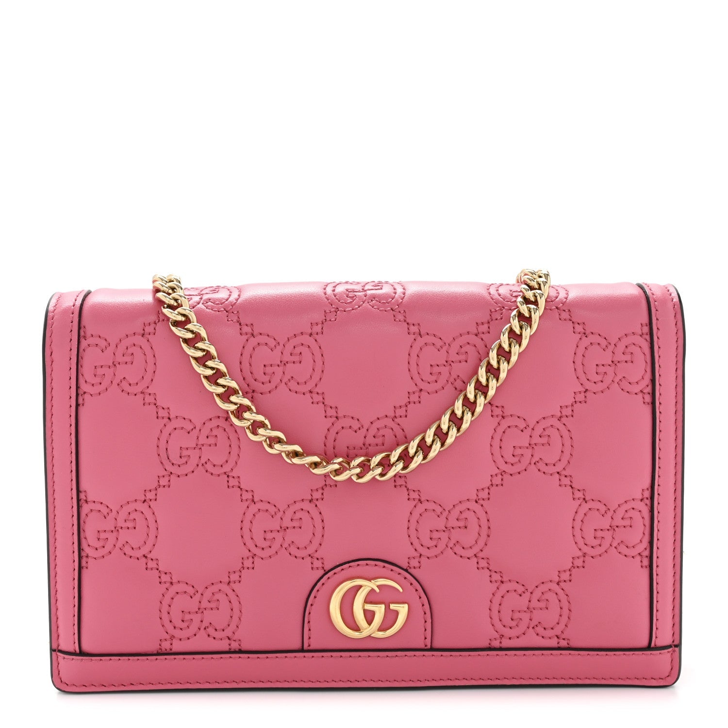 Gucci Calfskin GG Matelasse Chain Wallet Rhodamine Pink