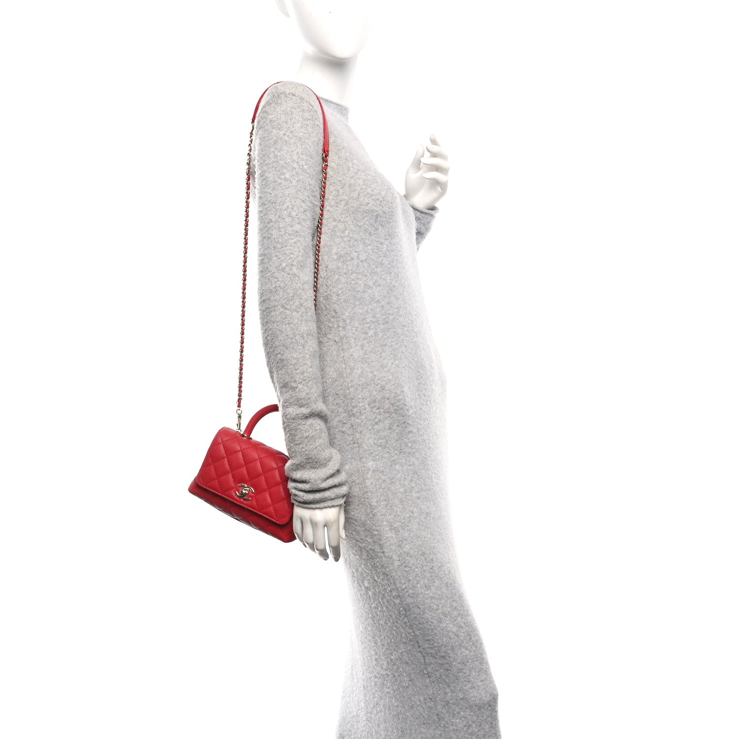 Chanel Caviar Quilted Extra Mini Coco Handle Flap Red
