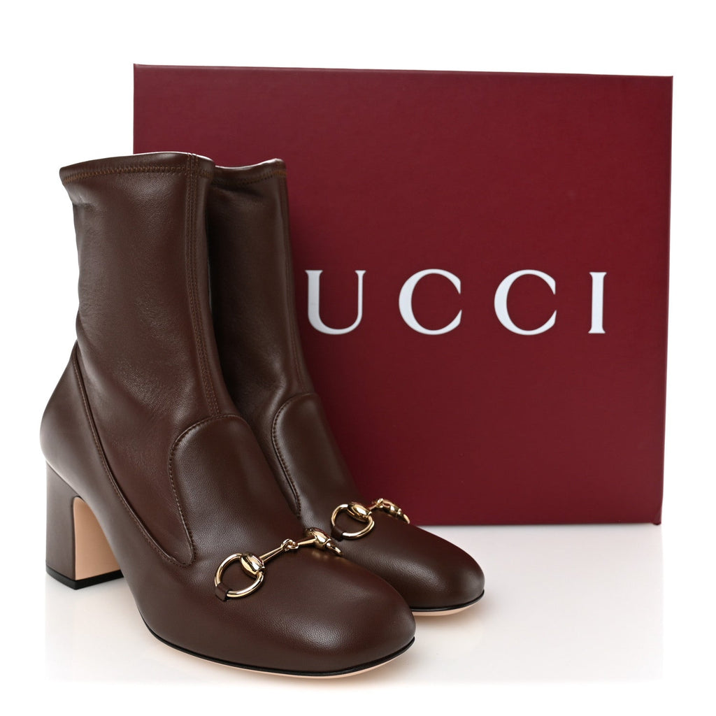 Gucci Nappa Horsebit Ankle Boots 37.5 New Chocolate