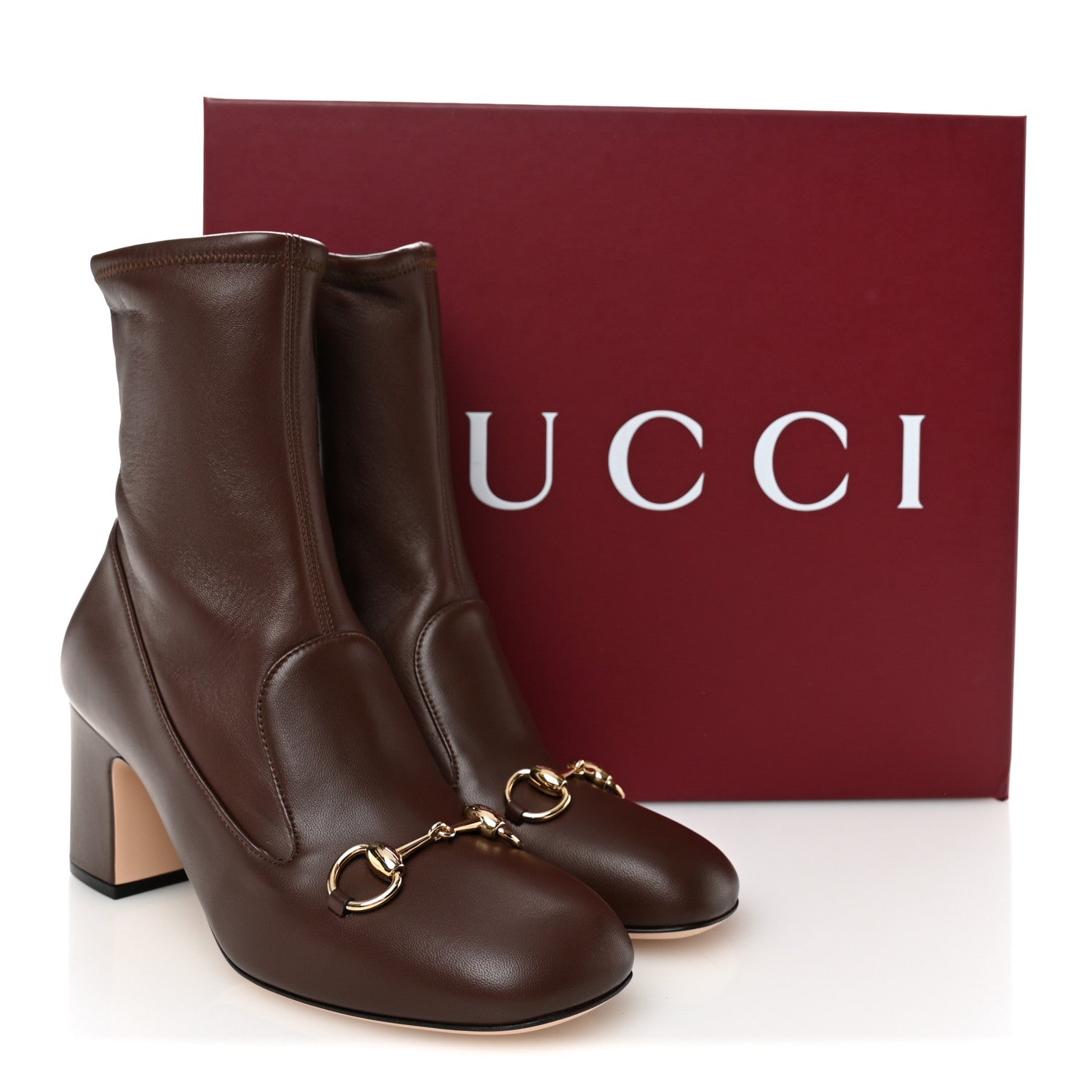Gucci Nappa Horsebit Ankle Boots 37.5 New Chocolate