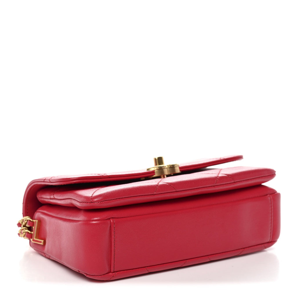 Chanel Lambskin Quilted Enamel Chain Logo Mini Flap Red
