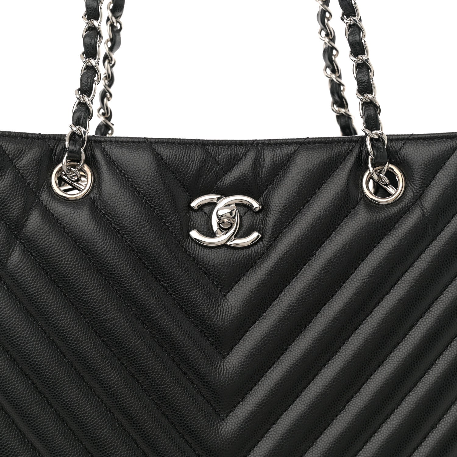 Chanel Caviar Chevron Quilted Large Shopping Tote Tote Black