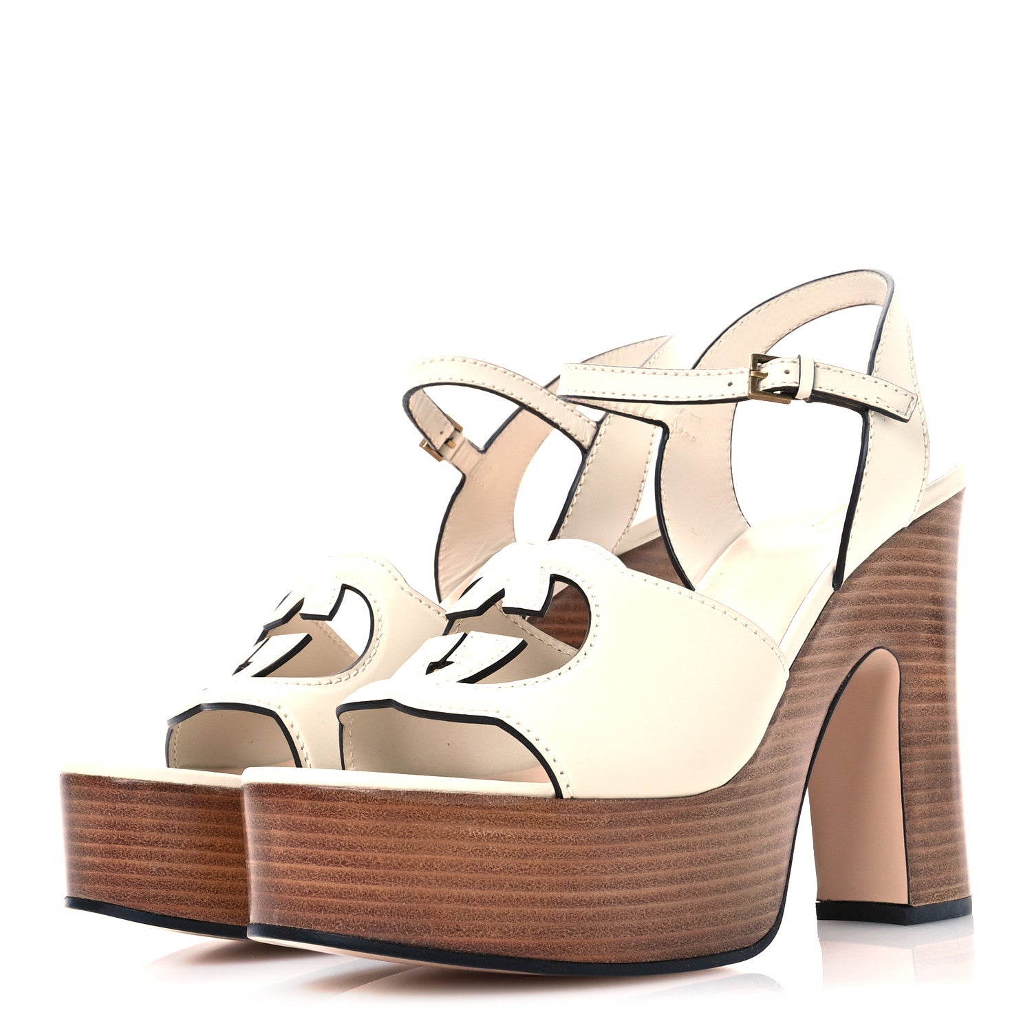 Gucci Cosmos Softy Calfskin Wooden Interlocking G Cut-Out 30/120mm Platform Sandals 41 Mystic White