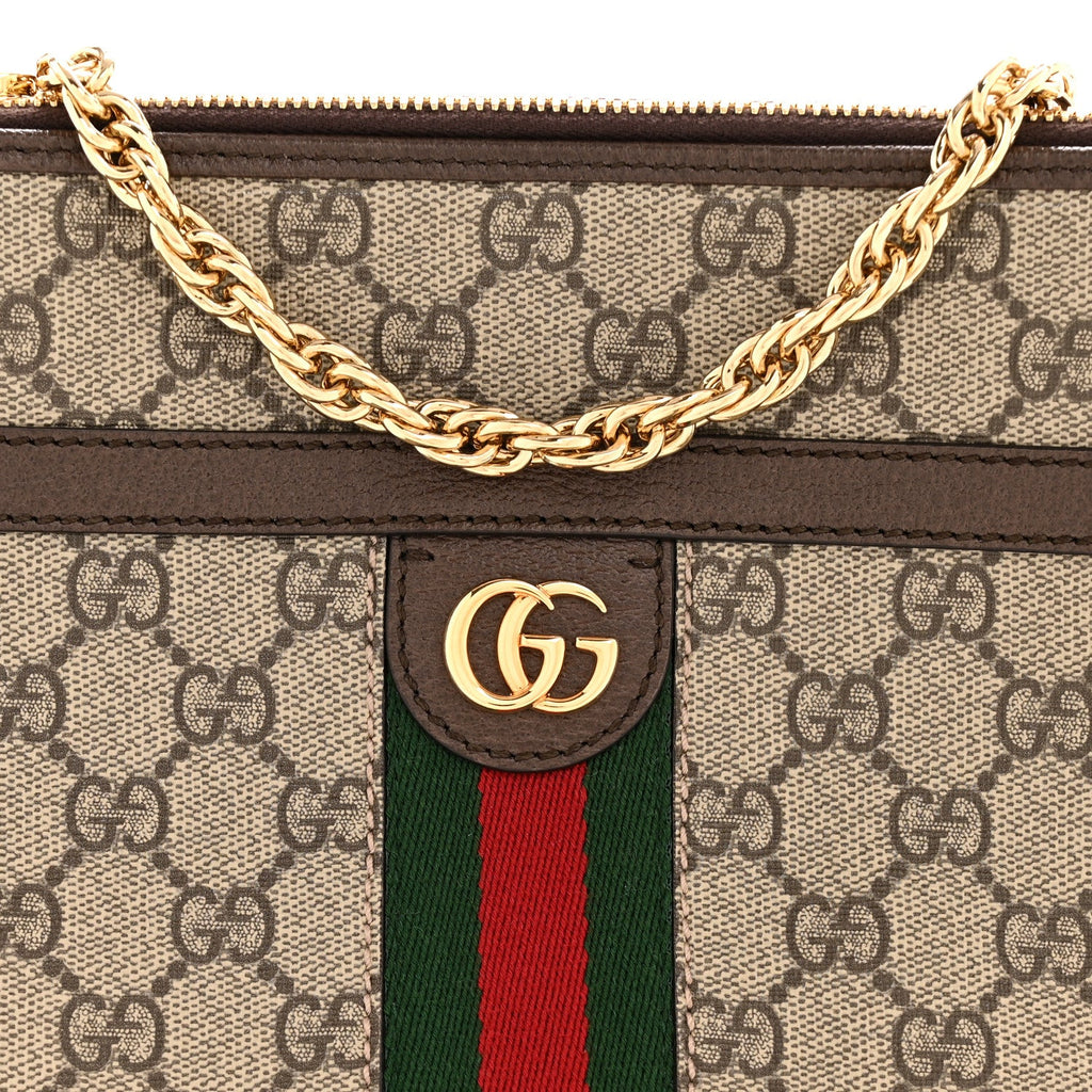 Gucci GG Supreme Monogram Web Ophidia Chain Shoulder Bag Brown