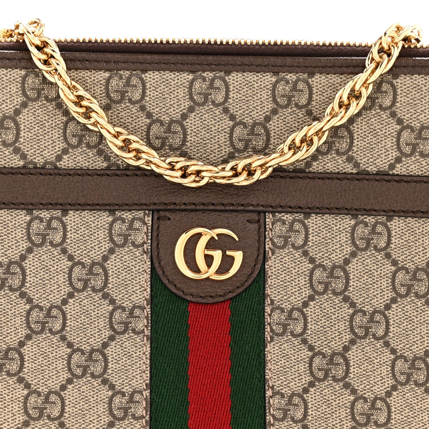 Gucci GG Supreme Monogram Web Ophidia Chain Shoulder Bag Brown