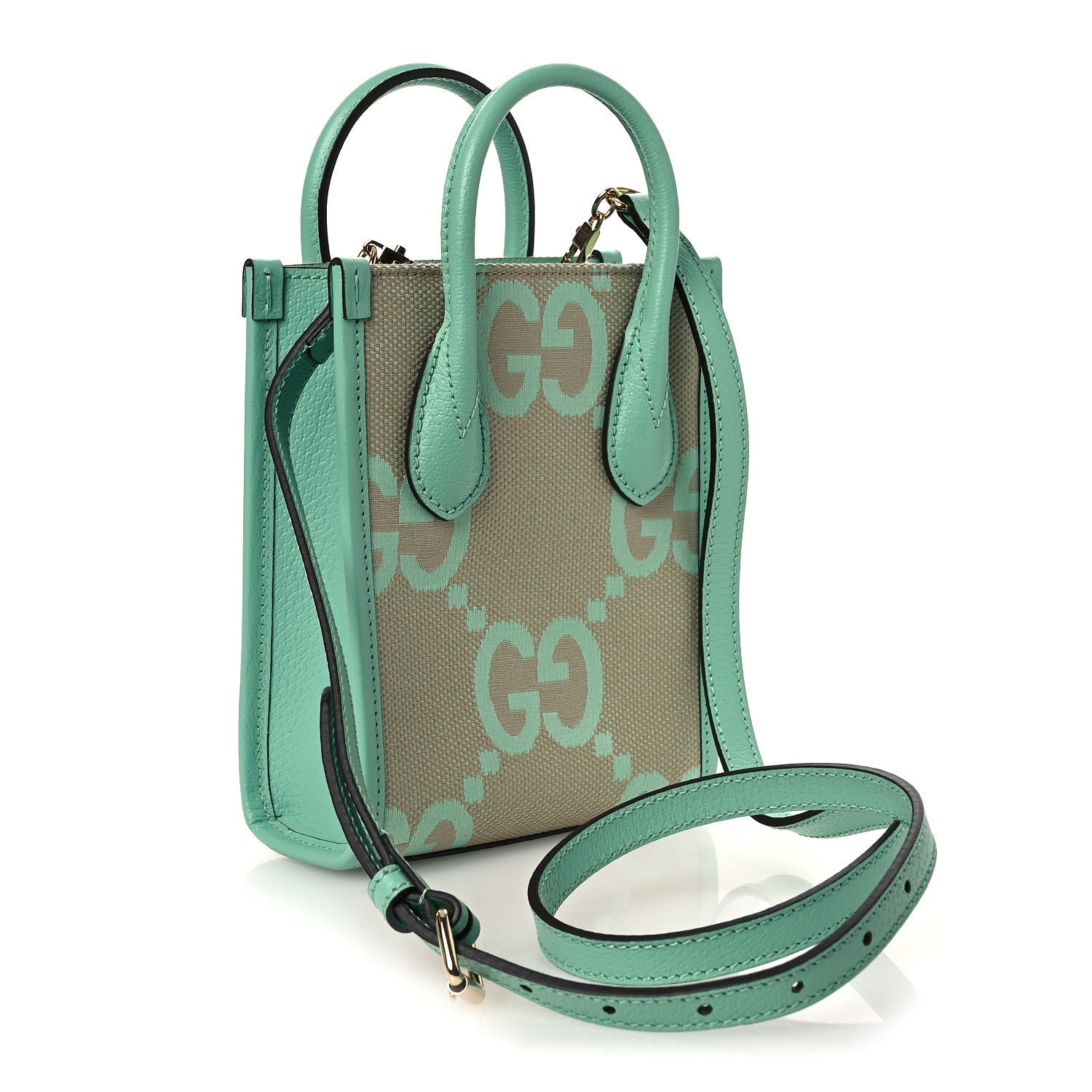 Gucci Monogram Jumbo GG Textured Dollar Calfskin Mini Tote Bag Pepperlight Mint