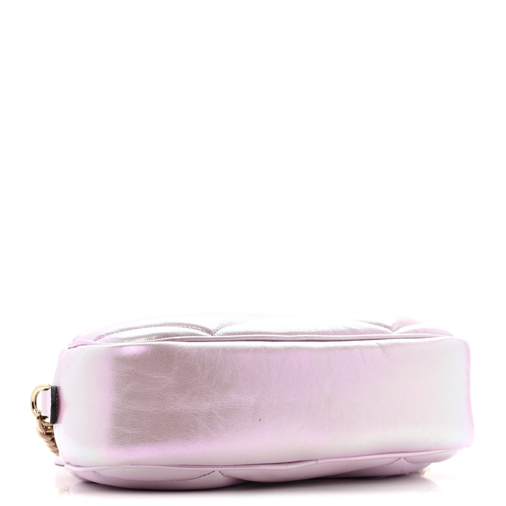 Gucci Iridescent Nappa Chevron Matelasse Small GG Marmont Chain Shoulder Bag Iridescent Escape Pink