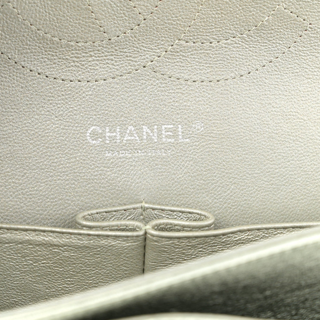 Chanel Metallic Lambskin Quilted Jumbo Double Flap Green