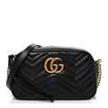 Gucci Calfskin Matelasse Small GG Marmont Chain Shoulder Bag Black