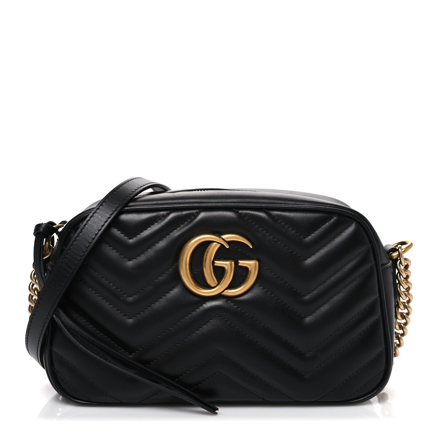 Gucci Calfskin Matelasse Small GG Marmont Chain Shoulder Bag Black