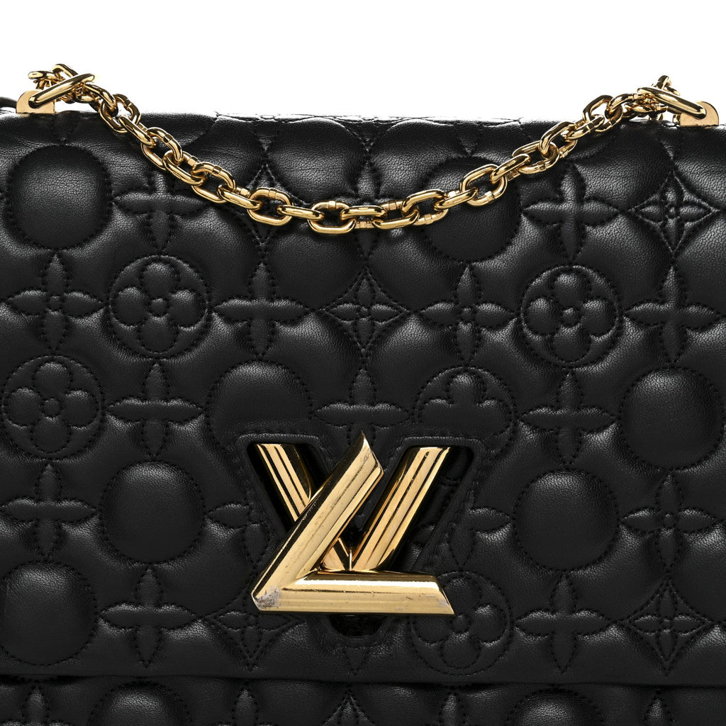 Louis Vuitton Lambskin Flower Quilted Twist Shoulder Bag GM Black