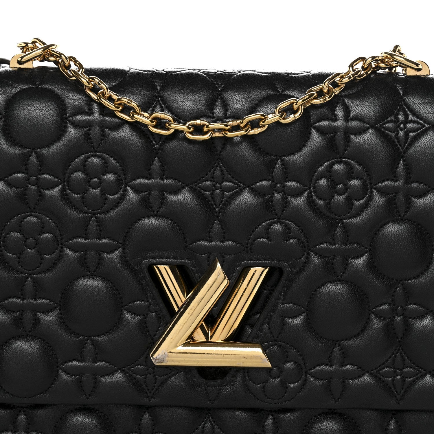 Louis Vuitton Lambskin Flower Quilted Twist Shoulder Bag GM Black