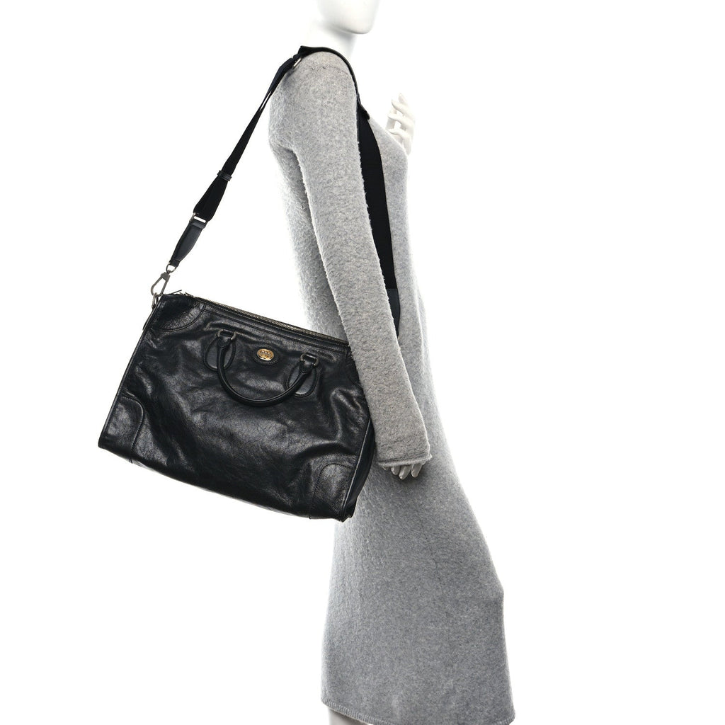Gucci Fluffy Calfskin Morpheus Weekender Duffle Black