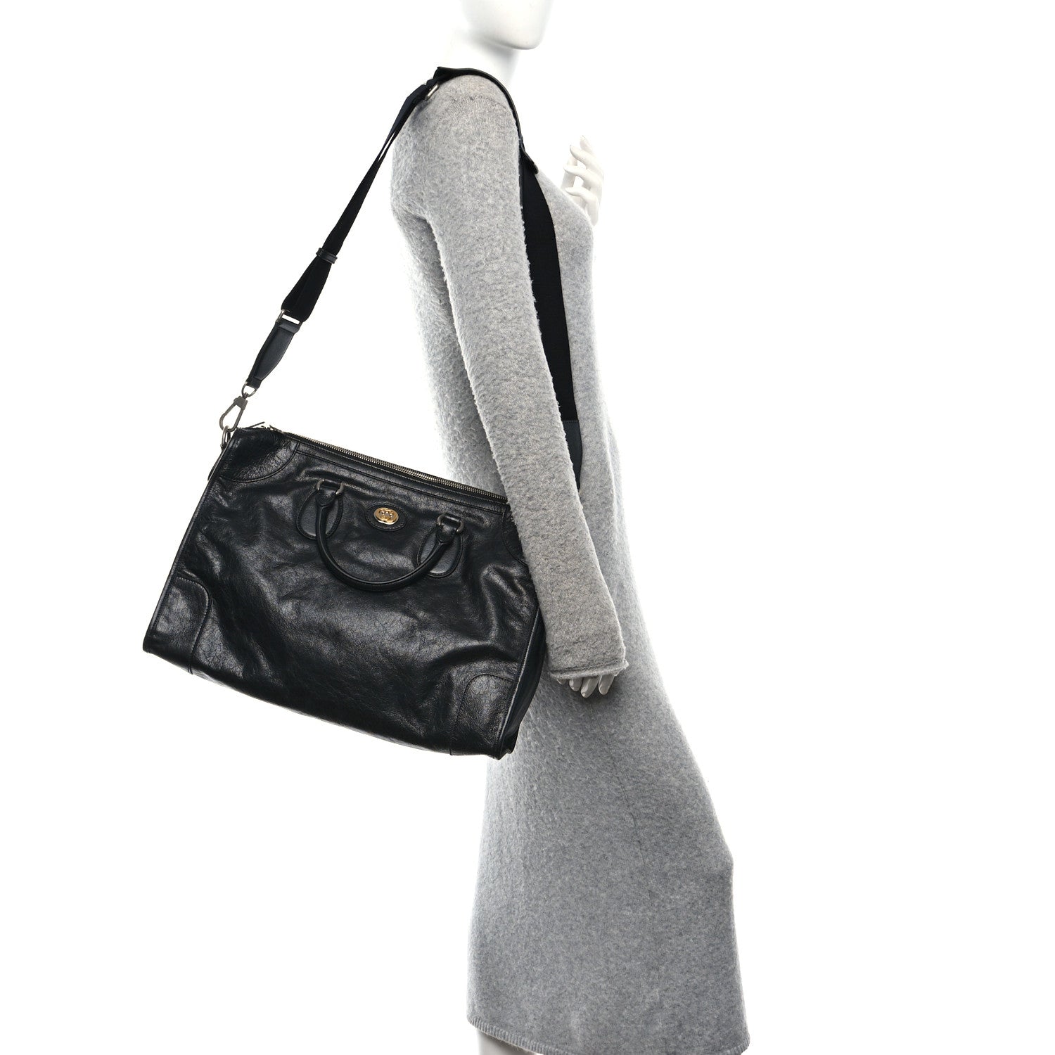 Gucci Fluffy Calfskin Morpheus Weekender Duffle Black