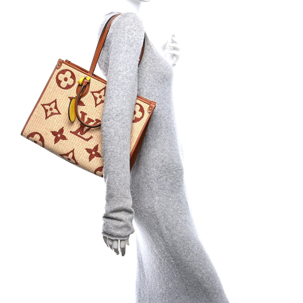 Louis Vuitton Raffia Calfskin Monogram Giant Onthego MM Tan