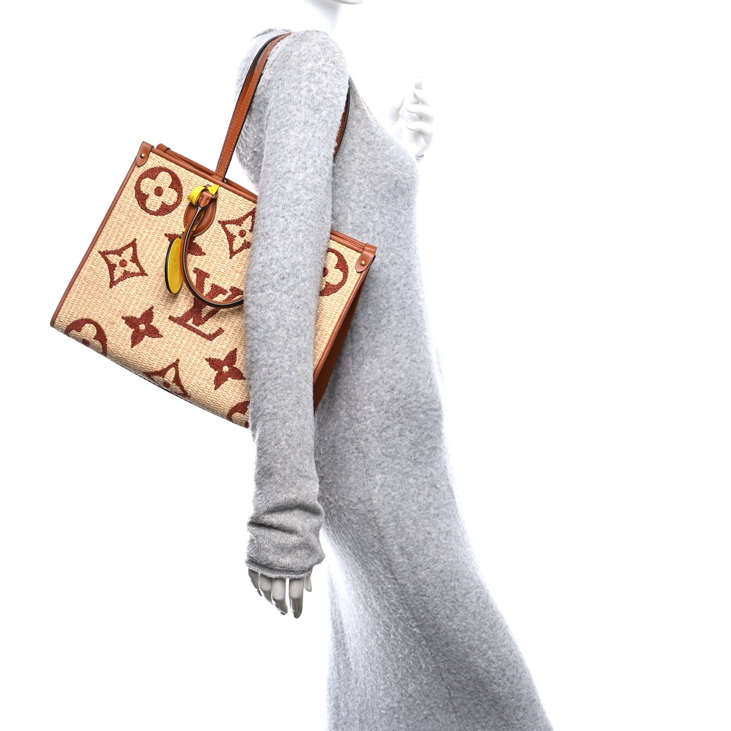 Louis Vuitton Raffia Calfskin Monogram Giant Onthego MM Tan