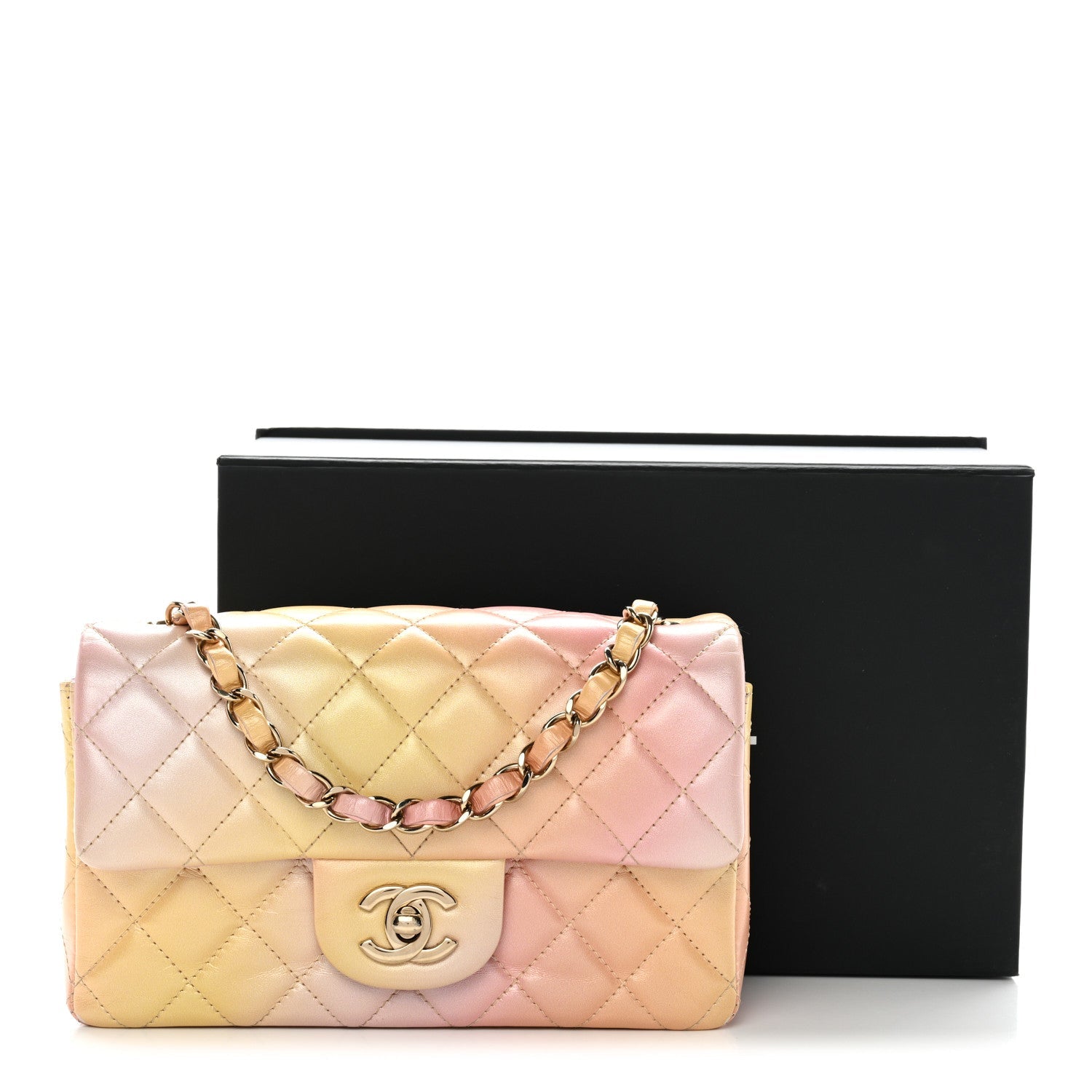 Chanel Lambskin Quilted Tie Dye Ombre Mini Rectangular Flap Yellow Multicolor